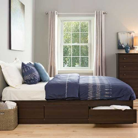 Image of King size Modern Espresso Platform Bed Frame with 6 Storage Drawers