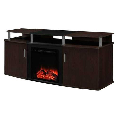 Image of Modern Electric Fireplace TV Stand in Cherry Black Wood Finish - Holds up to 70-inch TV