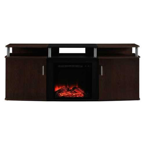 Image of Modern Electric Fireplace TV Stand in Cherry Black Wood Finish - Holds up to 70-inch TV