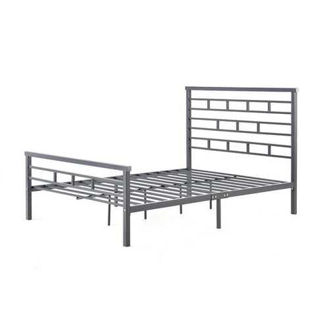 Image of Queen Platform Bed Frame with Metal Headboard in Titanium Silver Finish