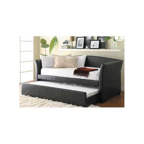 Image of Twin size Dark Brown Faux Leather Daybed with Trundle Bed