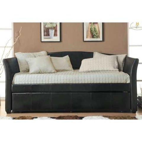 Image of Twin size Dark Brown Faux Leather Daybed with Trundle Bed