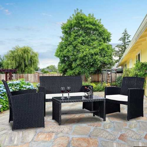 Image of Modern 4-Piece Outdoor Black PE Rattan Patio Furniture Set