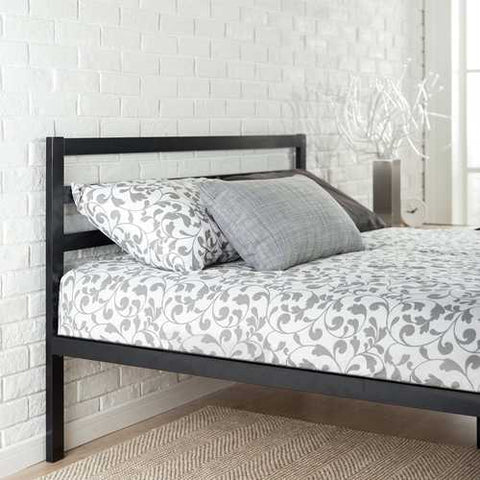 Image of Full Metal Platform Bed with Headboard and Wood Slats