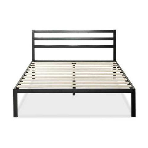 Image of Full Metal Platform Bed with Headboard and Wood Slats