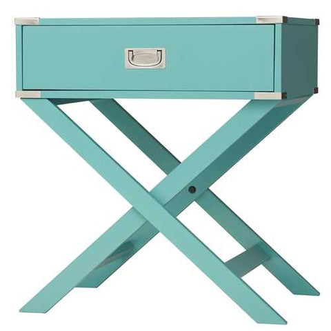 Image of Marine Green Turquoise 1-Drawer Modern End Table Nightstand