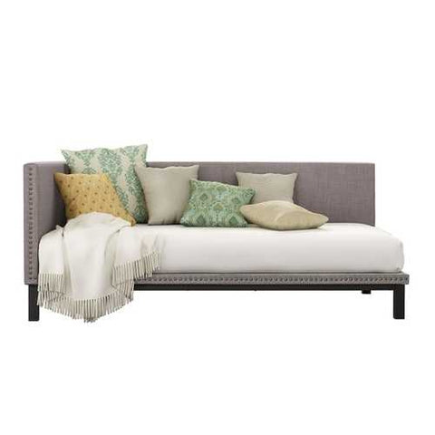 Image of Grey Linen Fabric Upholstered Mid-Century Modern Daybed