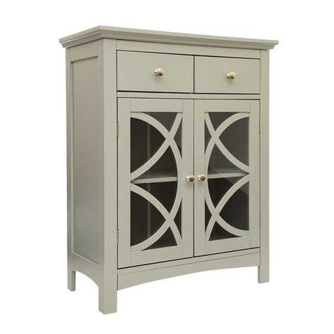 Image of Modern 32-inch Bathroom Floor Cabinet with Glass Doors in Gray Wood Finish