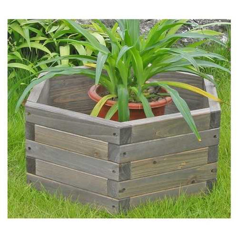 Image of Medium 20 x 20 x 9-inch Hexagon Fir Wood Barrel Planter