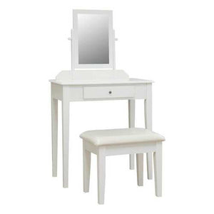 Contemporary White Vanity Set with Beveled Mirror