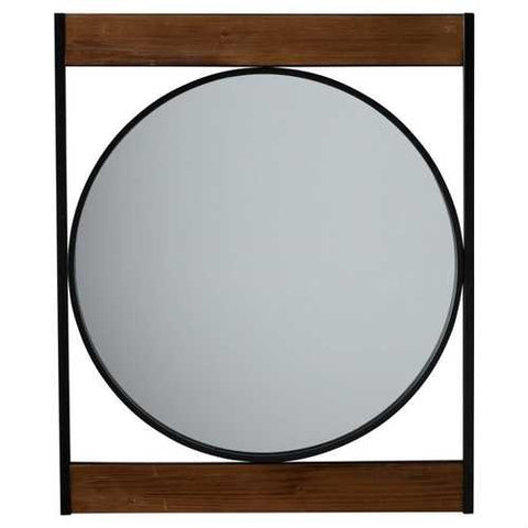 Image of Modern Square Frame Industrial Metal Circle Wall Mirror