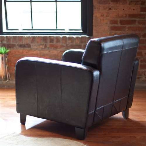 Image of Dark Brown Leather Upholstered Club Chair with Wood Frame and Legs