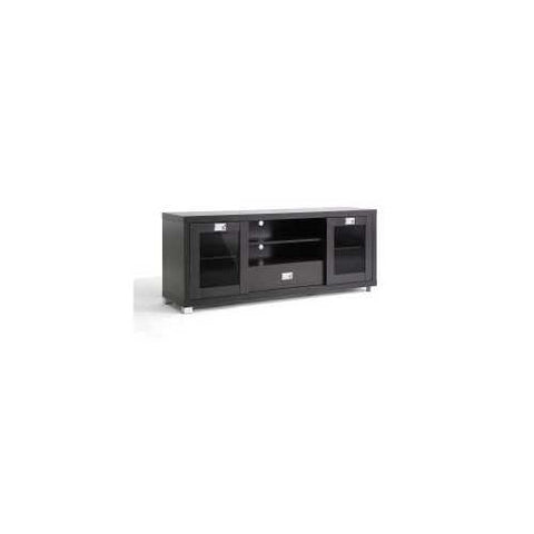 Image of Modern Glass Door TV Stand in Dark Brown