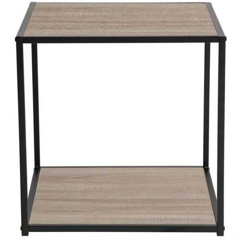 Image of Modern Metal and Wood End Table Nightstand with Bottom Shelf