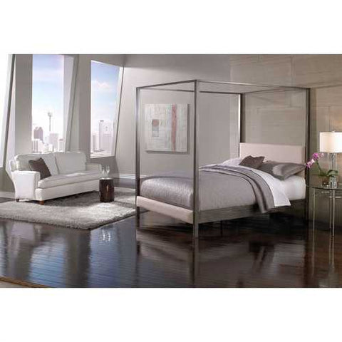 Image of King size Modern Metal Platform Canopy Bed Frame with Upholstered Headboard and Footboard