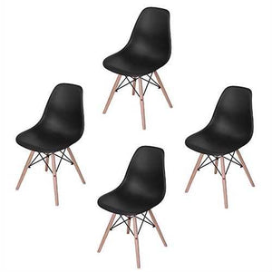 Set of 4 Modern Armless Dining Chairs in Black with Wood Legs