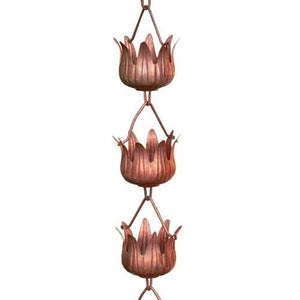 Copper 8.5 Ft Flower Cups Rain Chain Gutter Rainwater Downspout