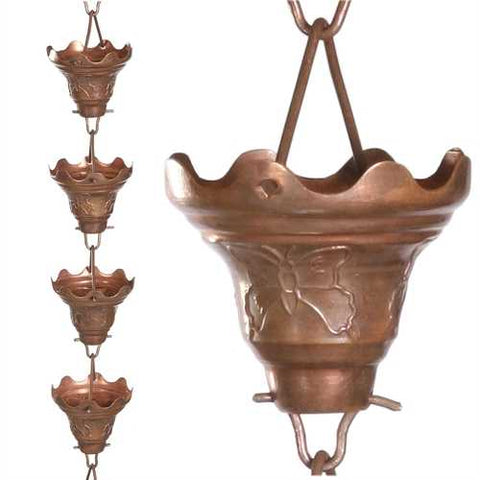 Image of Mariposa 100% Copper 8.5 Ft Rain Chain Cascading Water Cups