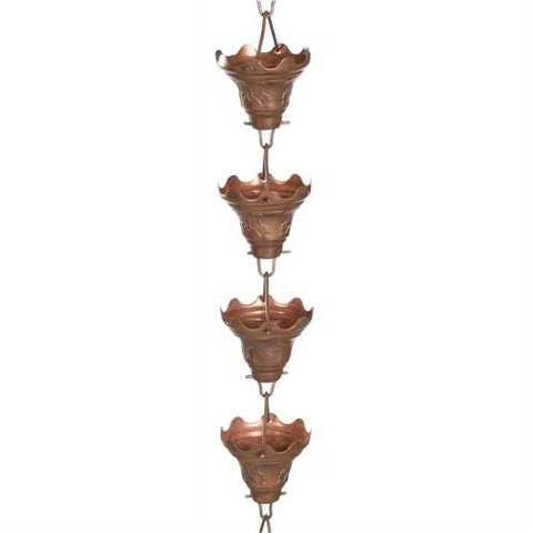 Image of Mariposa 100% Copper 8.5 Ft Rain Chain Cascading Water Cups