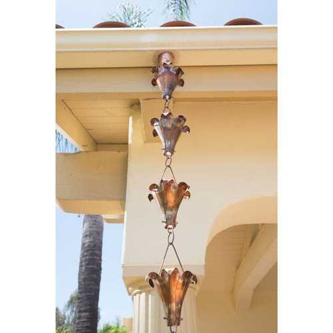 Image of Copper 8.5-Ft Flower Rain Chain Rain Gutter Downspout