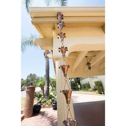 Image of Copper 8.5-Ft Flower Rain Chain Rain Gutter Downspout