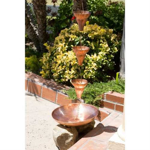 Image of Copper 8.5 Ft Floral Funnel Rain Chain Gutter Downspout