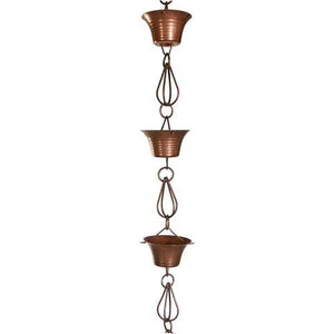 Pure Copper 8.5-Ft Rain Chain with 10 Round Cups and Teardrop Chain-Links