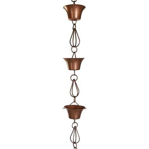 Image of Pure Copper 8.5-Ft Rain Chain with 10 Round Cups and Teardrop Chain-Links