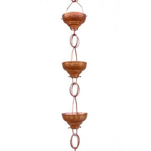 Pure Copper 8.5-Ft Rain Chain with 13 Hammered Funnel Shape Cups