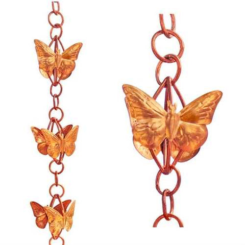 Image of Mariposa 8-Ft Butterfly Copper Rain Chain Downspout