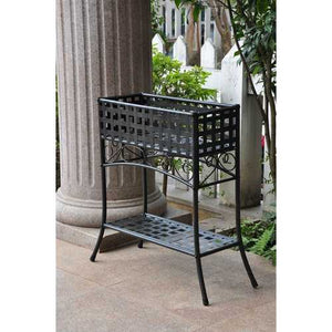 Elevated Rectangular Metal Planter Stand in Black Wrought Iron