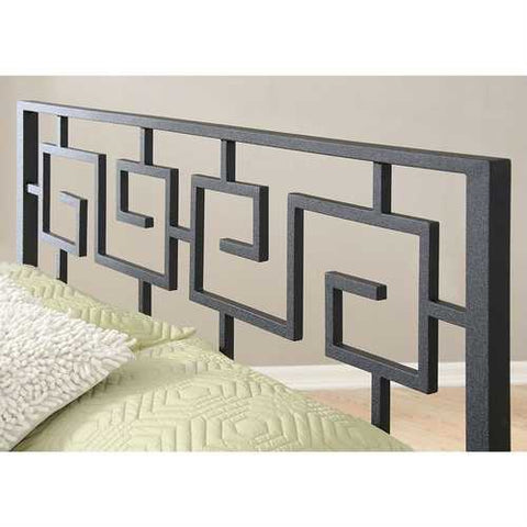 Image of Full size Modern Meander Greek Key Style Headboard in Black Metal Finish