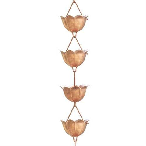 Image of Lotus Flower 8.5-Ft Pure Copper Rain Chain for Rainwater Downspout