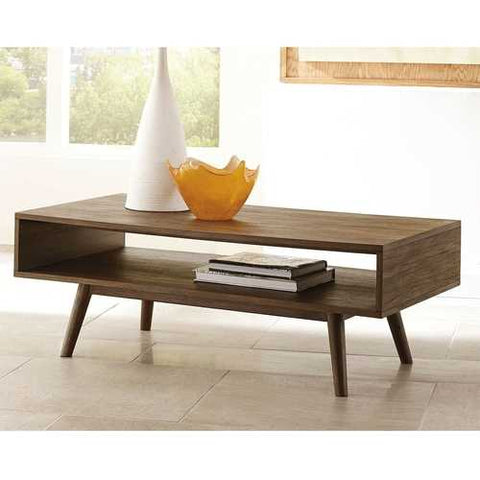 Image of Modern Mid-Century Style Coffee Table in Light Brown Wood Finish