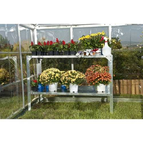 Image of Outdoor Metal Shelving Unit Garden Potting Bench in Sturdy Galvanized Steel