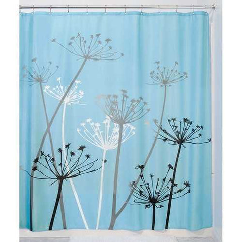 Image of Black and Blue Thistle Flower Fabric Shower Curtain