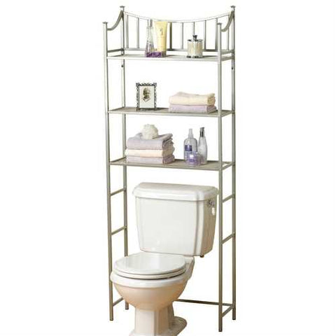 Image of Bathroom Space Saving Over the Toilet Linen Tower Shelving Unit in Nickel Finish