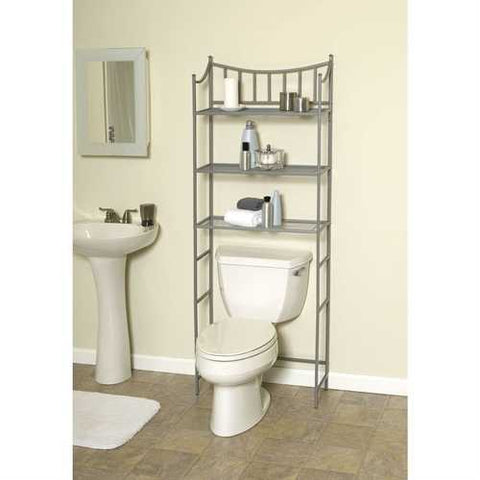 Image of Bathroom Space Saving Over the Toilet Linen Tower Shelving Unit in Nickel Finish