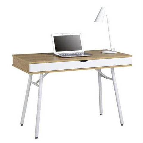 Image of Modern Heavy Duty Laptop Computer Desk with Storage Drawer in Pine Wood Finish