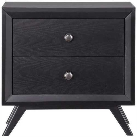 Image of Modern Mid-Century Style Nightstand End Table in Black Wood Finish