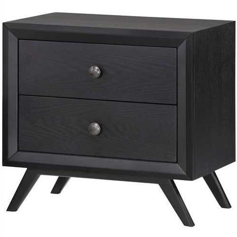 Image of Modern Mid-Century Style Nightstand End Table in Black Wood Finish