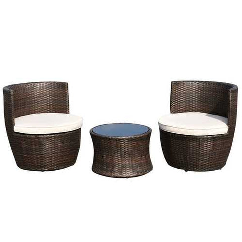 Image of Modern 3-Piece Stackable Rattan Patio Furniture Set with Cushions