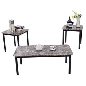 3-Piece Coffee Table and End Table Set with Faux Marble Top