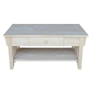 Unfinished Solid Wood Coffee Table Drawer and Shelf