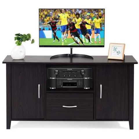 Image of Modern 48-inch Dark Brown Wood TV Stand Media Cabinet