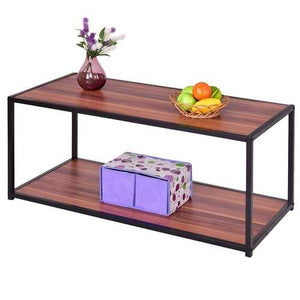 Modern Classic Metal and Wood Coffee Table with Bottom Shelf