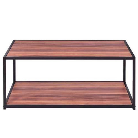 Image of Modern Classic Metal and Wood Coffee Table with Bottom Shelf