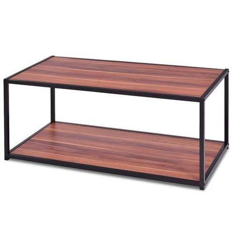 Image of Modern Classic Metal and Wood Coffee Table with Bottom Shelf