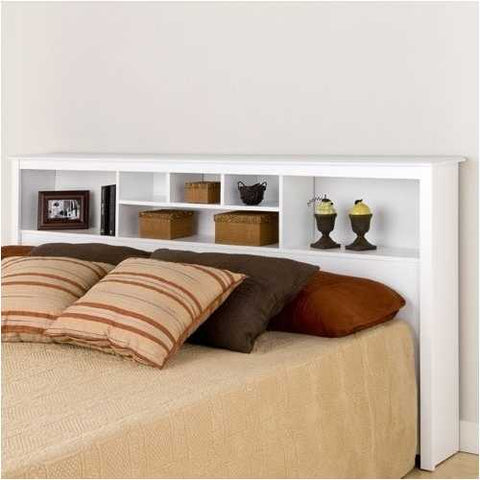 Image of King size Stylish Bookcase Headboard in White Wood Finish