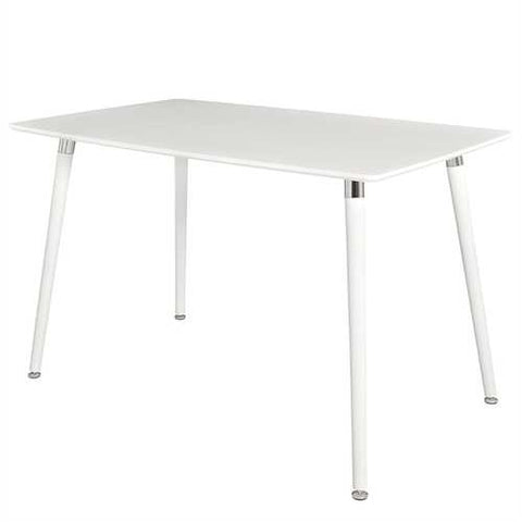 Image of Modern Mid-Century Style Dining Table in White with Wood Legs